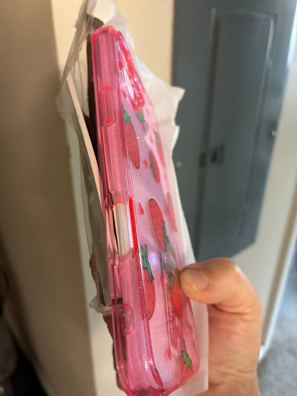 Pink Strawberry Pattern Phone Case - Compatible Cell Phone Accessory - Picture 2 of 3
